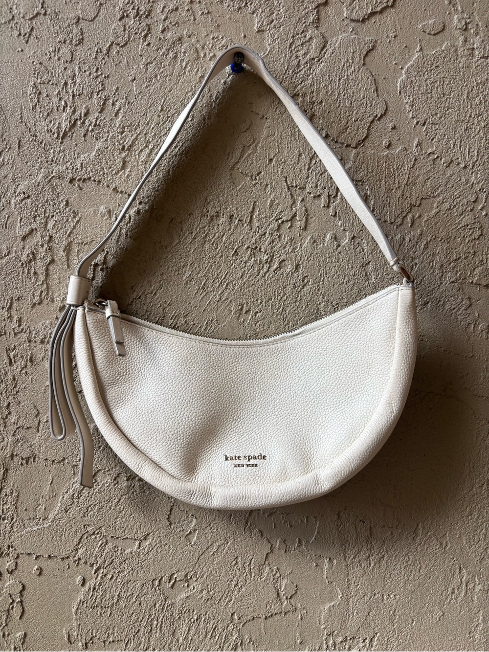 kate spade Cream Pebbled Leather Crescent Shoulder Bag